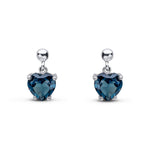 9ct White Gold Heart Shaped Natural London Blue Topaz Claw Drop Earrings with Bead Top — 6mm