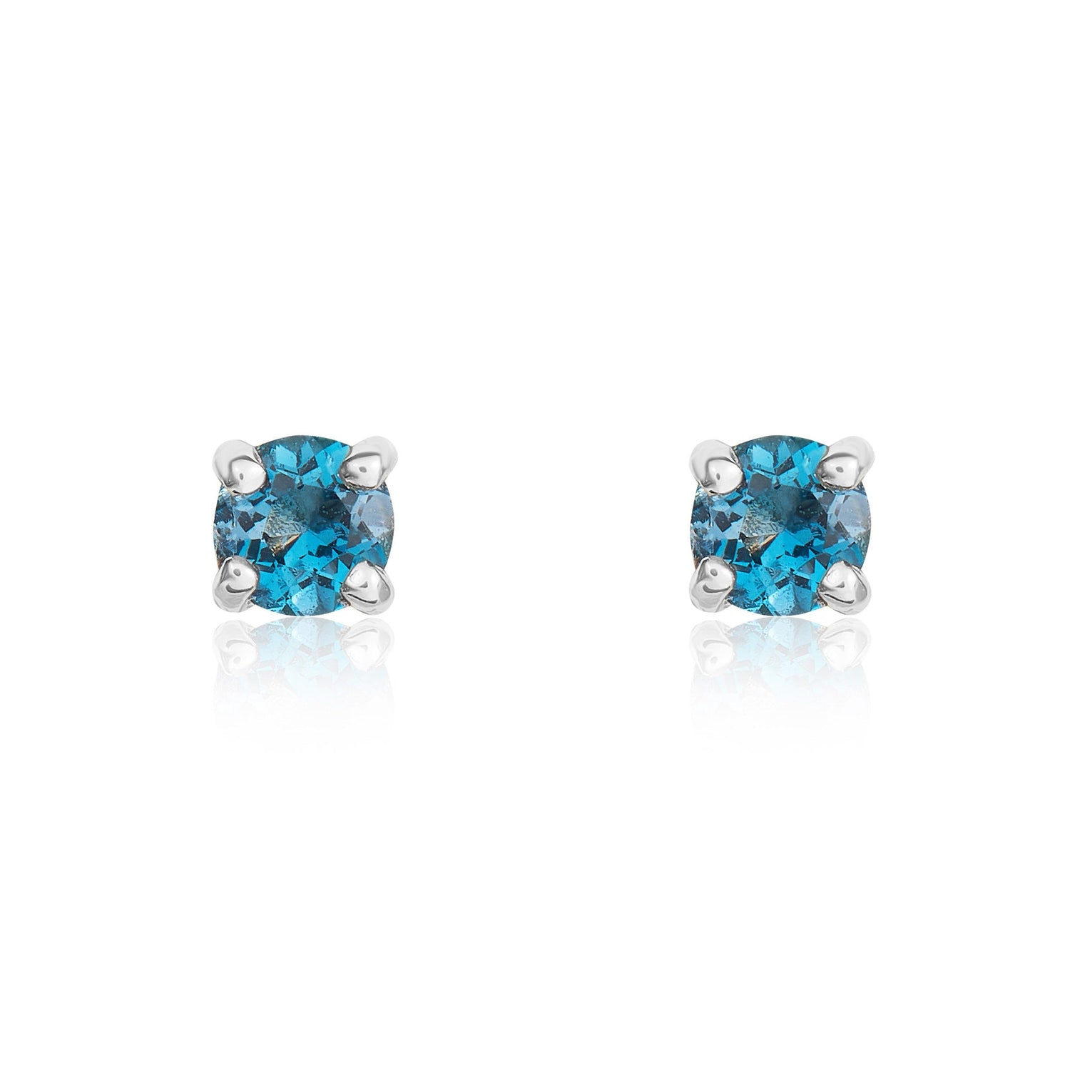 9ct White Gold Round Natural London Blue Topaz Claw Set Stud Earrings — 3mm