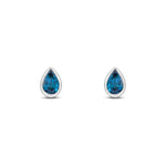 9ct White Gold Pear Shaped Natural London Blue Topaz Rubover Stud Earrings — 6x4mm