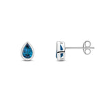 9ct White Gold Pear Shaped Natural London Blue Topaz Rubover Stud Earrings — 6x4mm