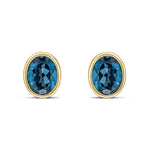 9ct Yellow Gold Oval Natural London Blue Topaz Rubover Stud Earrings — 9x7mm