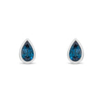 9ct White Gold Pear Shaped Natural London Blue Topaz Rubover Stud Earrings — 5x3mm
