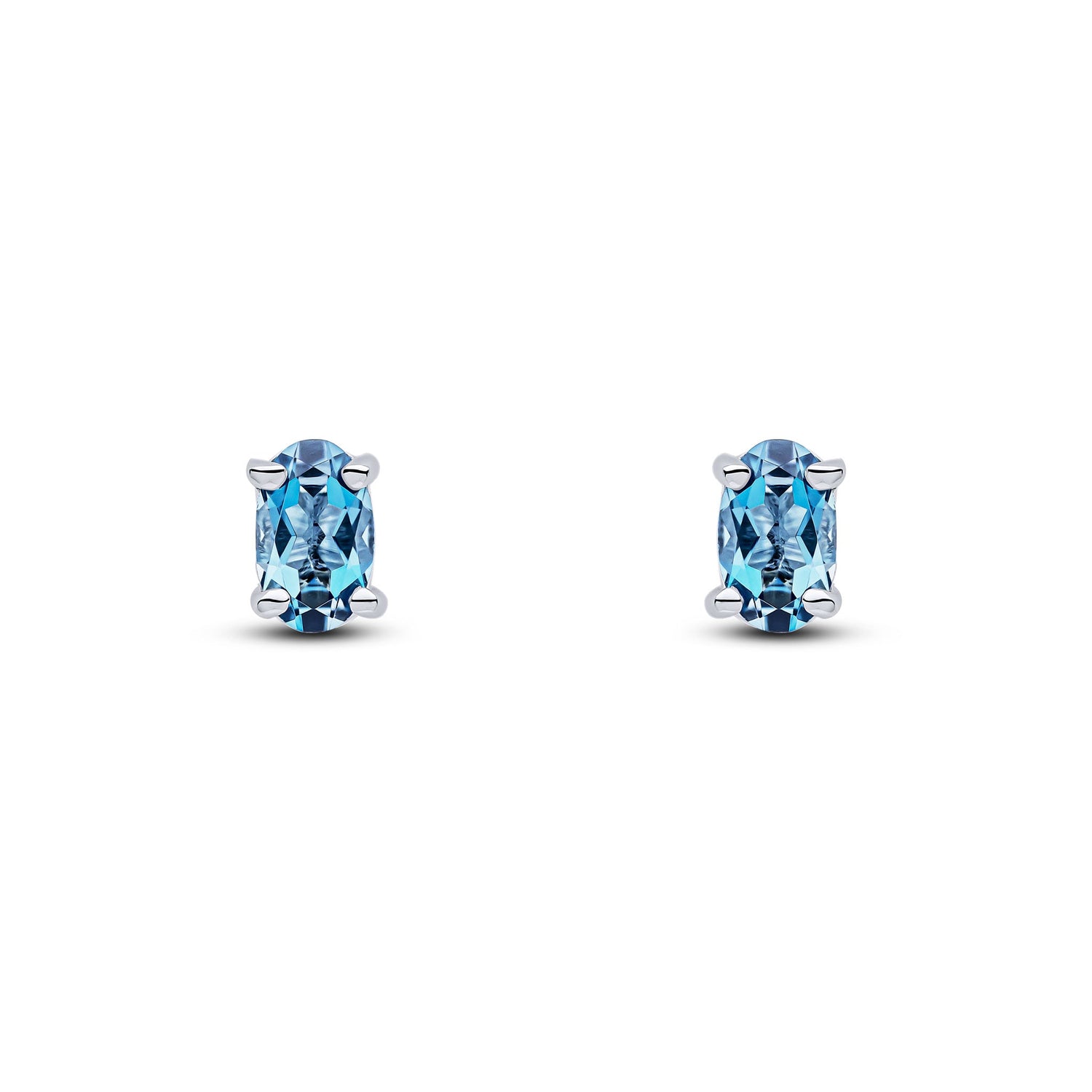 9ct White Gold Oval Natural London Blue Topaz Claw Stud Earrings — 5x3mm