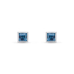 9ct White Gold Square Natural London Blue Topaz Rubover Stud Earrings — 4mm