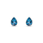 9ct White Gold Pear Shaped Natural London Blue Topaz Rubover Stud Earrings — 7x5mm