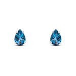 9ct White Gold Pear Shaped Natural London Blue Topaz Claw Stud Earrings — 9x6mm