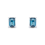9ct White Gold Octagon Emerald Cut Natural London Blue Topaz Claw Stud Earrings — 6x4mm
