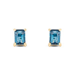 9ct Yellow Gold Octagonal Emerald Cut Natural London Blue Topaz Claw Stud Earrings — 6x4mm
