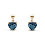 9ct Yellow Gold Heart Shaped Natural London Blue Topaz Claw Drop Earrings with Bead Top — 6mm