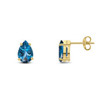 9ct Yellow Gold Pear Shaped Natural London Blue Topaz Claw Stud Earrings — 9x6mm