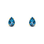 9ct Yellow Gold Pear Shaped Natural London Blue Topaz Claw Stud Earrings — 9x6mm