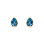9ct Yellow Gold Pear Shaped Natural London Blue Topaz Rubover Stud Earrings — 7x5mm