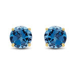 9ct Yellow Gold Round Natural London Blue Topaz Claw Stud Earrings — 7mm