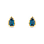 9ct Yellow Gold Pear Shaped Natural London Blue Topaz Rubover Stud Earrings — 5x3mm