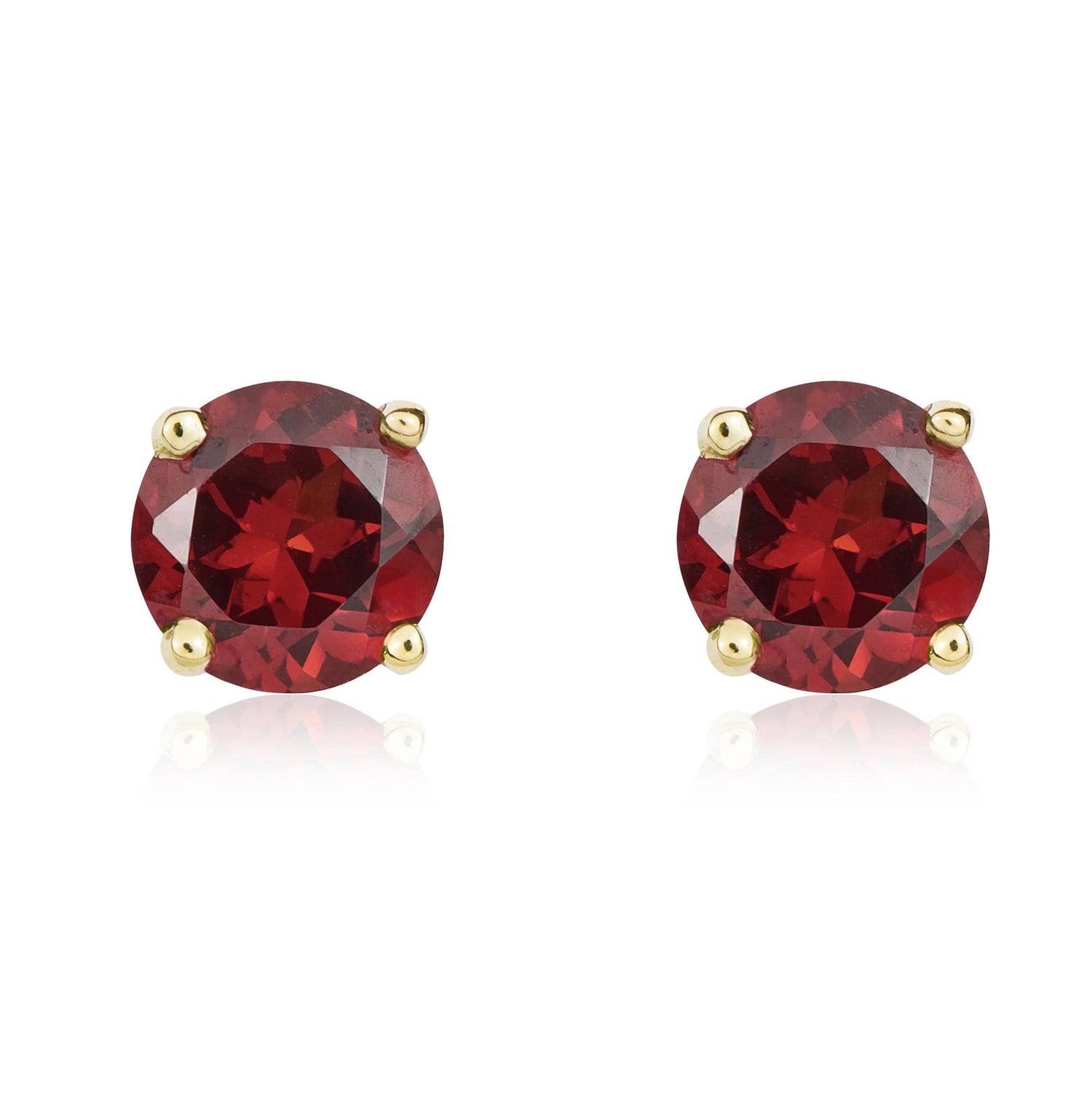 9ct Yellow Gold Round Natural Garnet Claw Set Stud Earrings — 5mm