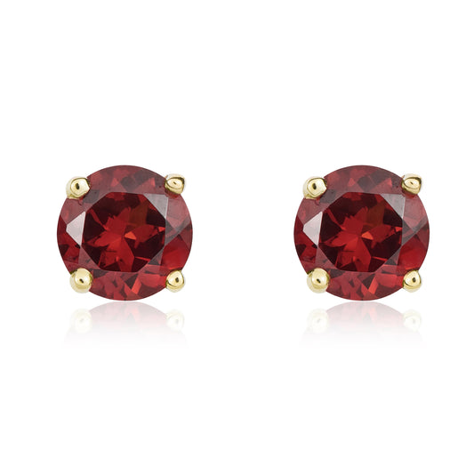9ct Yellow Gold Round Natural Garnet Claw Set Stud Earrings — 5mm