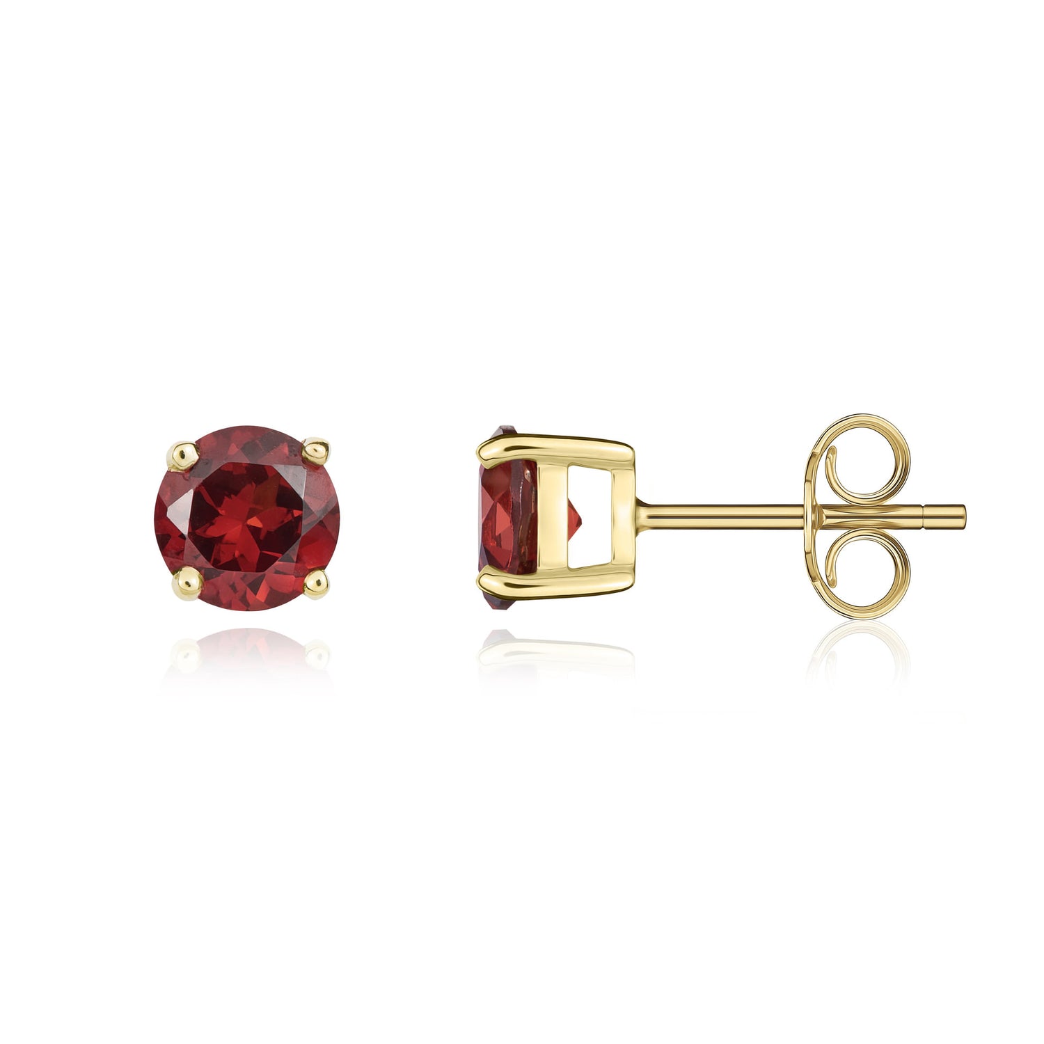 9ct Yellow Gold Round Natural Garnet Claw Set Stud Earrings — 5mm