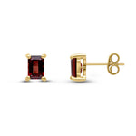 9ct Yellow Gold Octagonal Emerald Cut Natural Garnet Claw Stud Earrings — 6x4mm