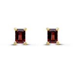 9ct Yellow Gold Octagonal Emerald Cut Natural Garnet Claw Stud Earrings — 6x4mm