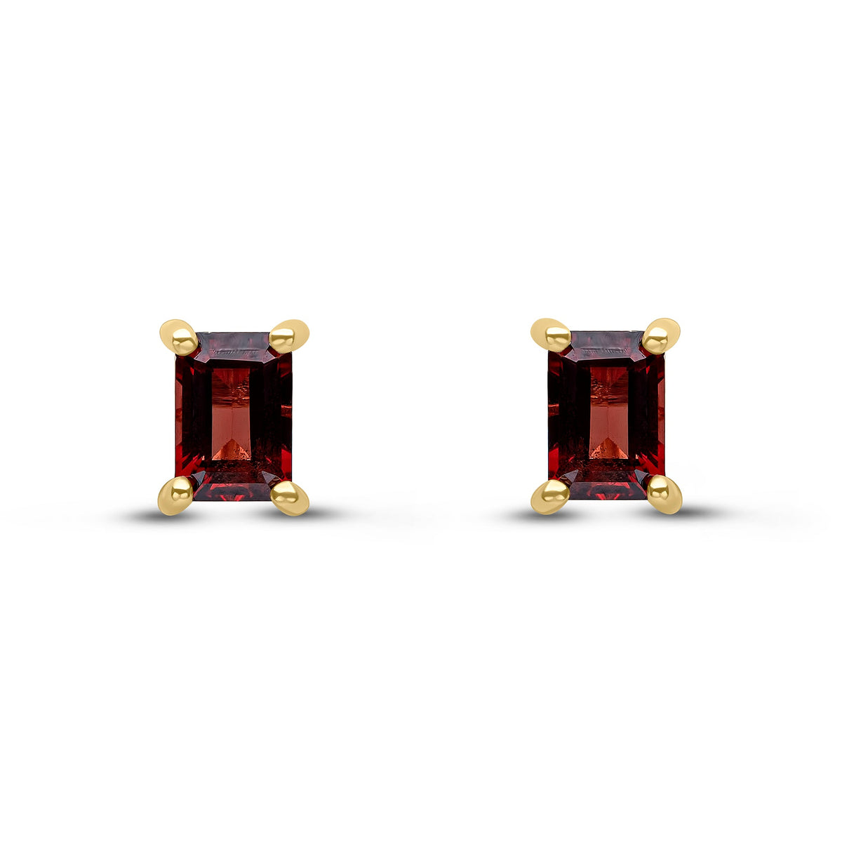 9ct Yellow Gold Octagonal Emerald Cut Natural Garnet Claw Stud Earrings — 6x4mm