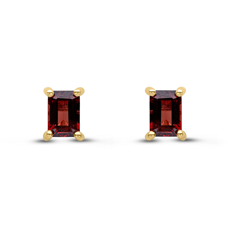 9ct Yellow Gold Octagonal Emerald Cut Natural Garnet Claw Stud Earrings — 6x4mm