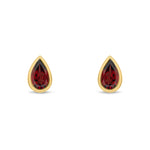 9ct Yellow Gold Pear Shaped Natural Garnet Rubover Stud Earrings — 5x3mm