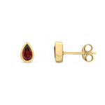 9ct Yellow Gold Pear Shaped Natural Garnet Rubover Stud Earrings — 5x3mm