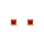 9ct Yellow Gold Square Natural Garnet Rubover Stud Earrings — 4mm