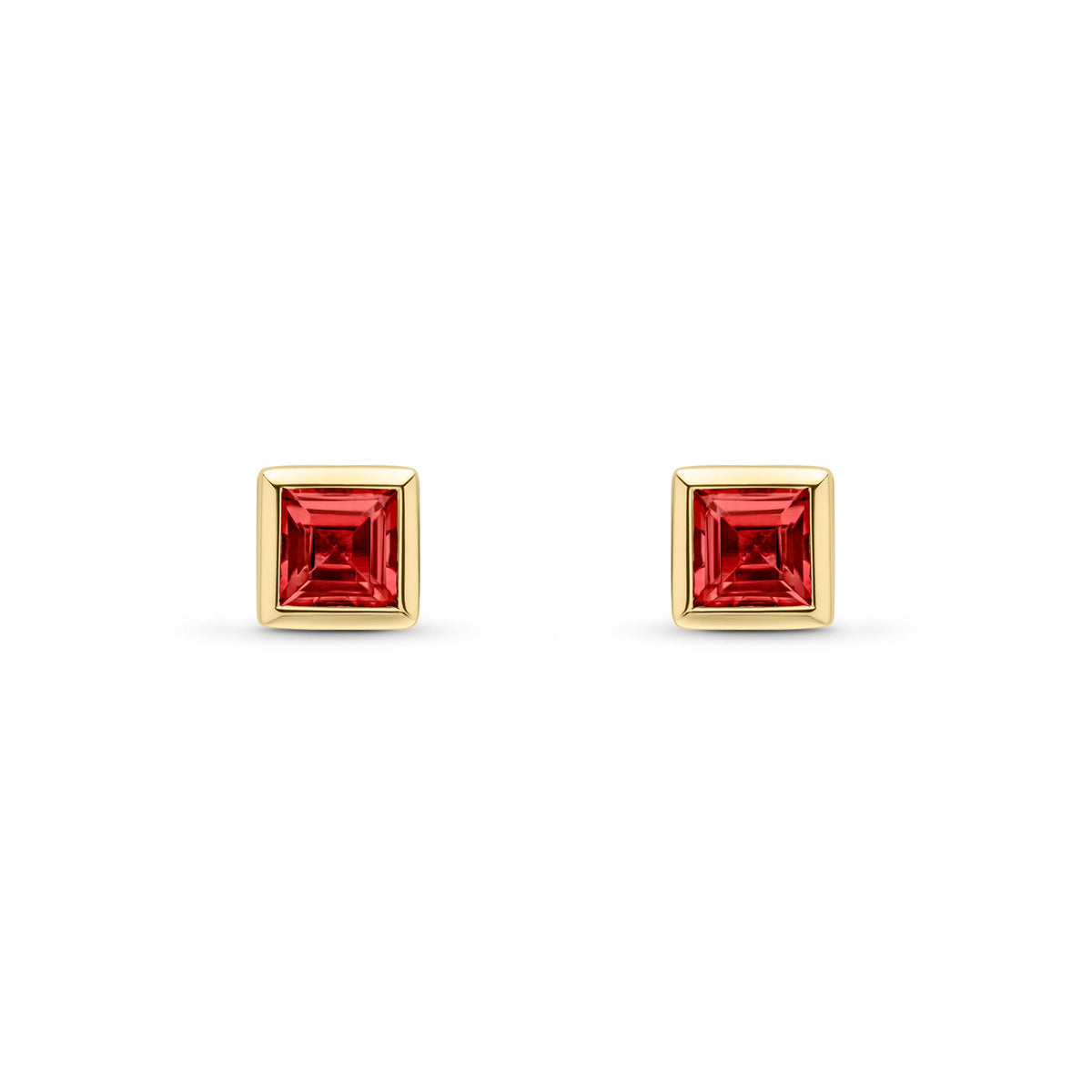 9ct Yellow Gold Square Natural Garnet Rubover Stud Earrings — 4mm