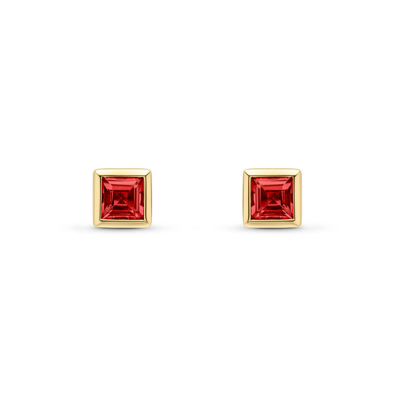 9ct Yellow Gold Square Natural Garnet Rubover Stud Earrings — 4mm
