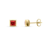 9ct Yellow Gold Square Natural Garnet Rubover Stud Earrings — 4mm