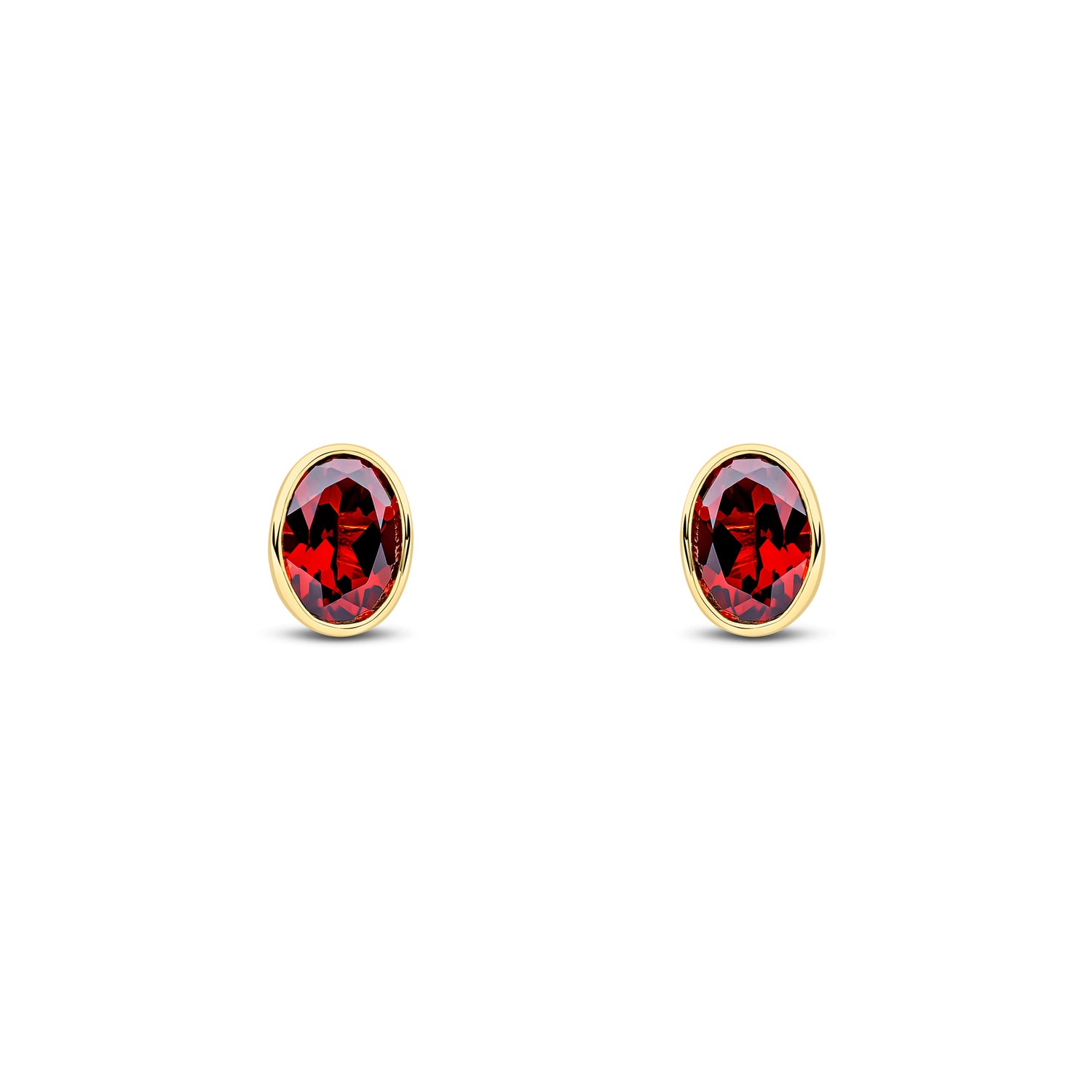 9ct Yellow Gold Oval Natural Garnet Rubover Stud Earrings — 7x5mm