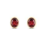 9ct Yellow Gold Oval Natural Garnet Rubover Stud Earrings — 8x6mm