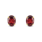 9ct Yellow Gold Oval Natural Garnet Claw Stud Earrings — 8x6mm