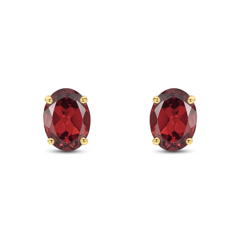 9ct Yellow Gold Oval Natural Garnet Claw Stud Earrings — 8x6mm