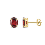 9ct Yellow Gold Oval Natural Garnet Claw Stud Earrings — 8x6mm