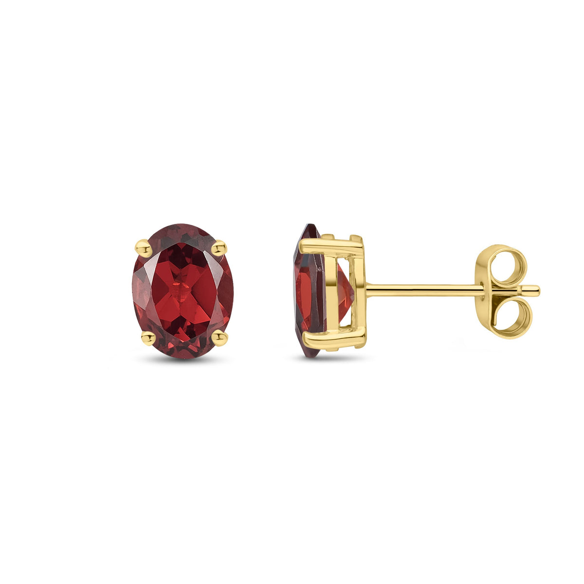 9ct Yellow Gold Oval Natural Garnet Claw Stud Earrings — 8x6mm