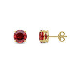 9ct Yellow Gold Round Natural Garnet Claw Stud Earrings — 7mm