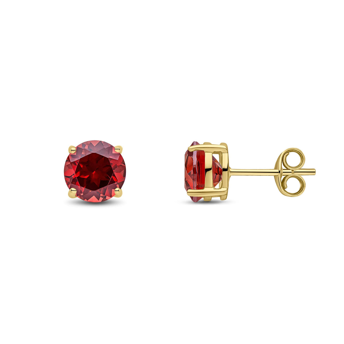 9ct Yellow Gold Round Natural Garnet Claw Stud Earrings — 7mm