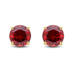 9ct Yellow Gold Round Natural Garnet Claw Stud Earrings — 7mm