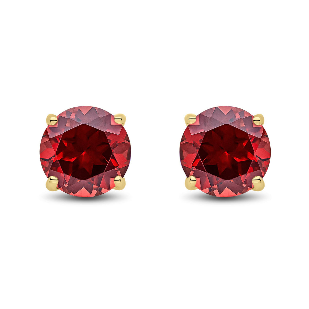 9ct Yellow Gold Round Natural Garnet Claw Stud Earrings — 7mm