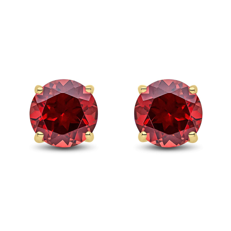 9ct Yellow Gold Round Natural Garnet Claw Stud Earrings — 7mm