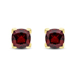 9ct Yellow Gold Cushion Natural Garnet Claw Stud Earrings — 6mm