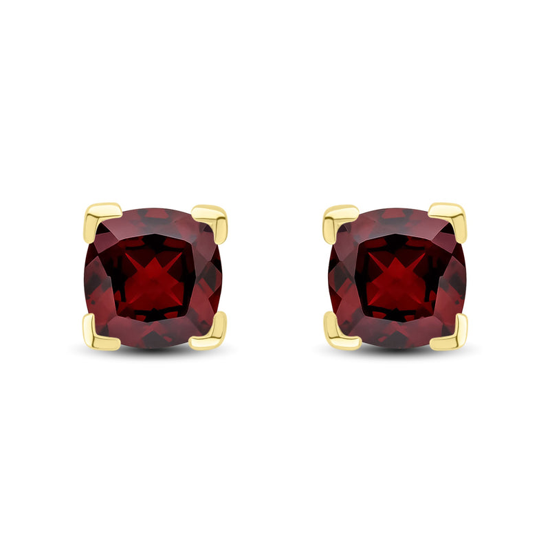 9ct Yellow Gold Cushion Natural Garnet Claw Stud Earrings — 6mm