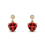 9ct Yellow Gold Heart Shaped Natural Garnet Claw Drop Earrings with Bead Top — 6mm