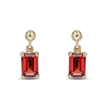 9ct Yellow Gold Octagonal Emerald Cut Natural Garnet Claw Drop Earrings — 6x4mm