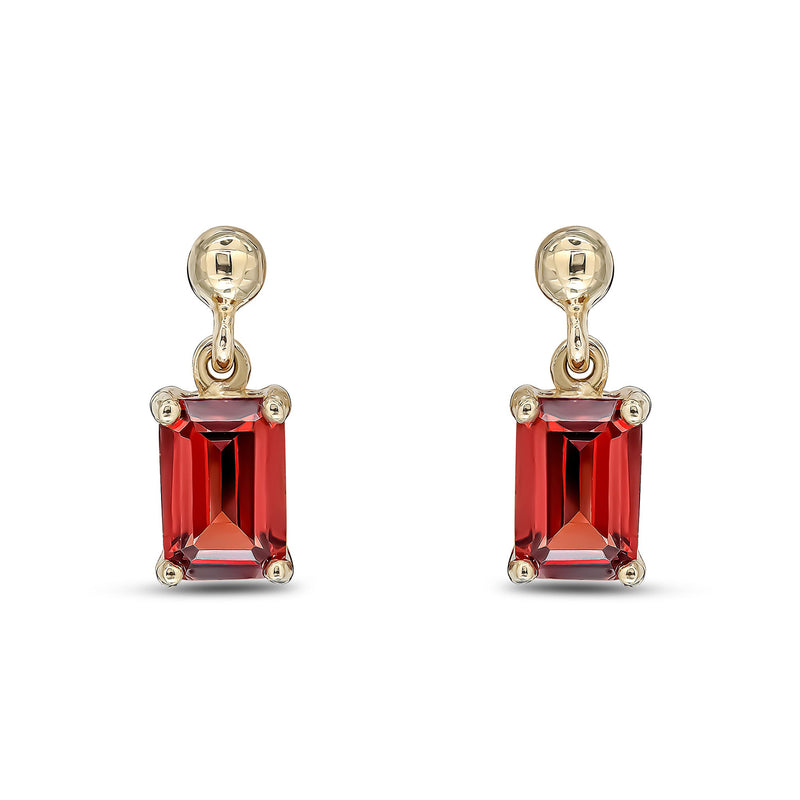9ct Yellow Gold Octagonal Emerald Cut Natural Garnet Claw Drop Earrings — 6x4mm