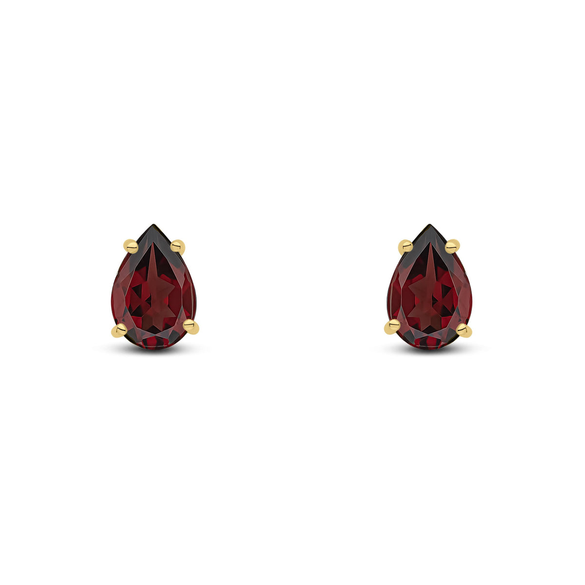 9ct Yellow Gold Pear Shaped Natural Garnet Claw Stud Earrings — 9x6mm