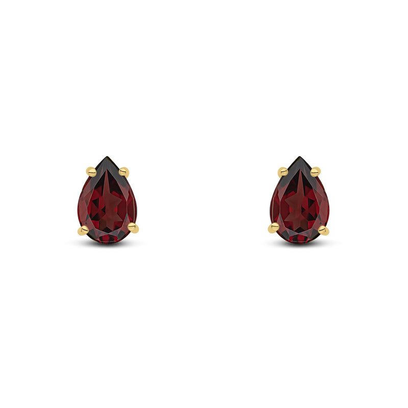 9ct Yellow Gold Pear Shaped Natural Garnet Claw Stud Earrings — 9x6mm