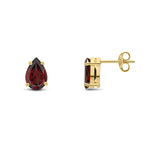 9ct Yellow Gold Pear Shaped Natural Garnet Claw Stud Earrings — 9x6mm